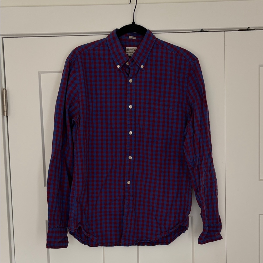 J. Crew slim fit Men's Button-Down Check Shirt in Blue and Red